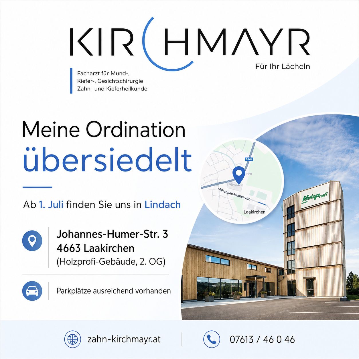 Ordination Kirchmayr übersiedelt ab 1. Juli nach Lindach